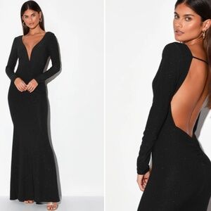 Lulu's Black Glitter Long Sleeve Gown